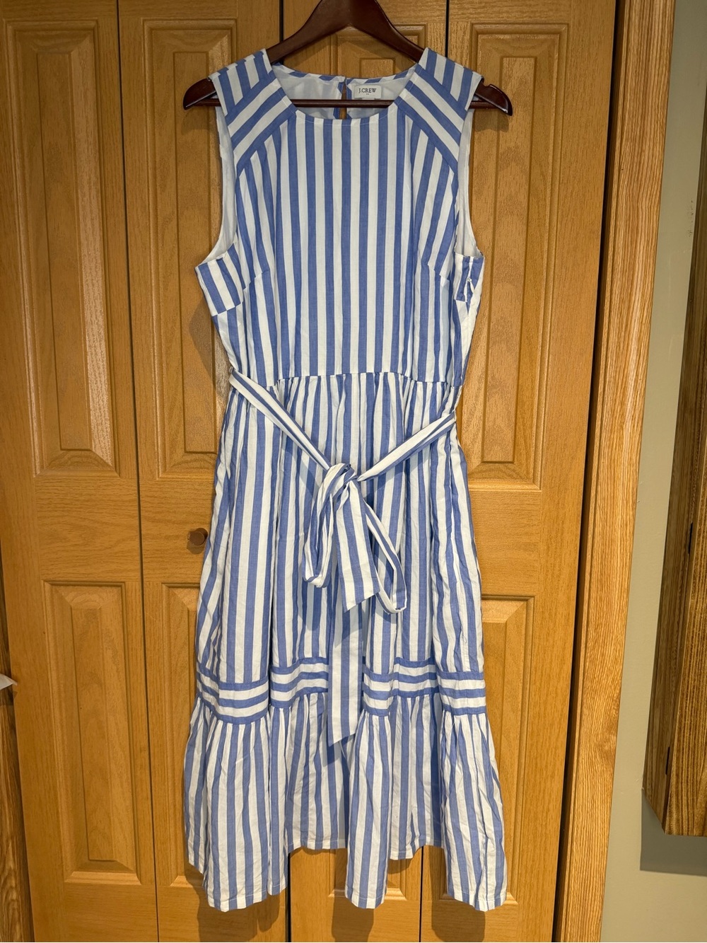 Women’s J. Crew Blue and White Striped Sleeveless Tie-Waist Dress